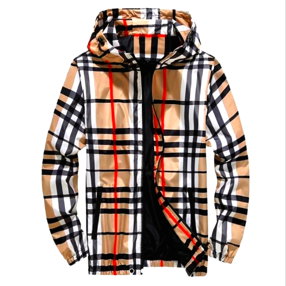 Plaid Windbreaker Rain Hoodie Fitted Jacket